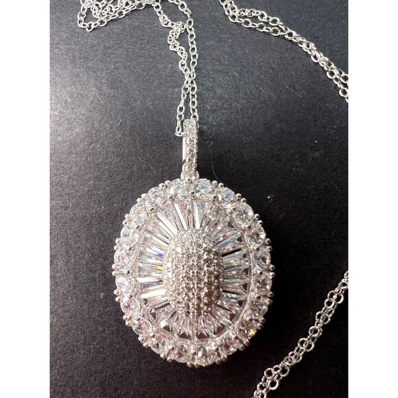 Cubic Zirconia Rhodium Over Sterling Silver Pendant With Chain - Picture 1 of 11
